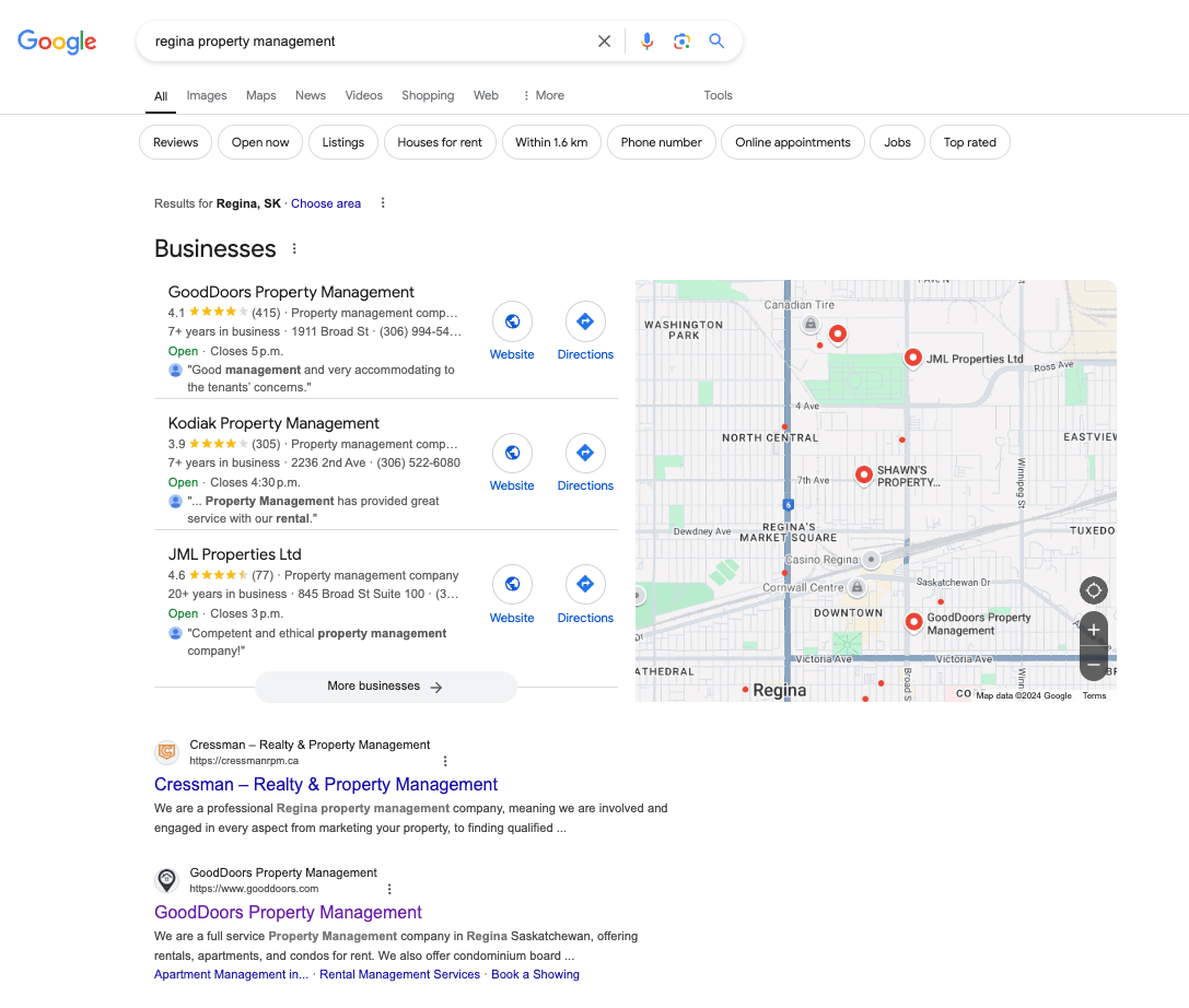 Good Doors ranking at the top of Google search results