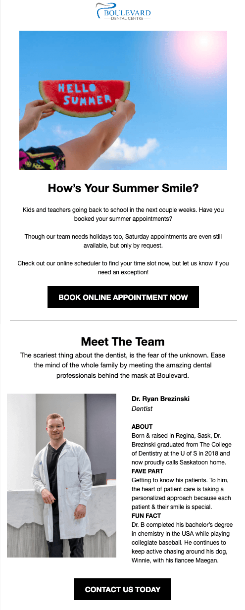 Boulevard Dental email newsletter example 1